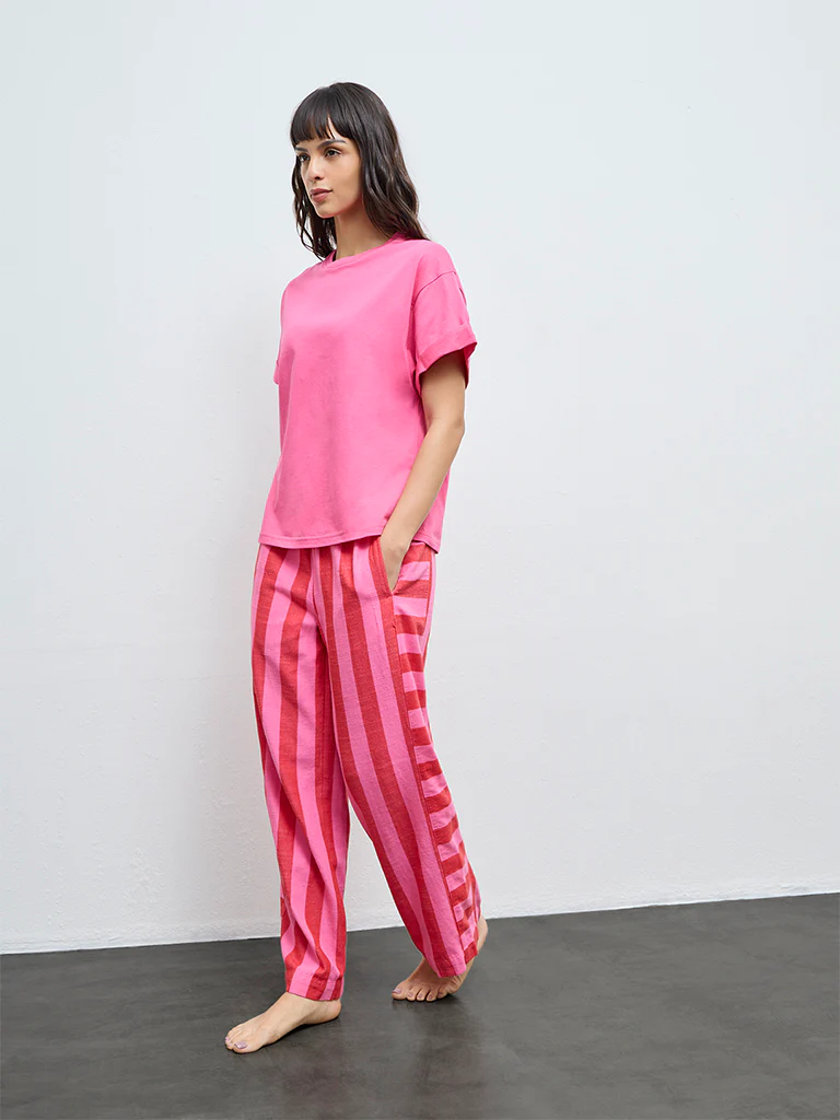 Wunderlove Pink Solid Cotton T-Shirt - Image 2