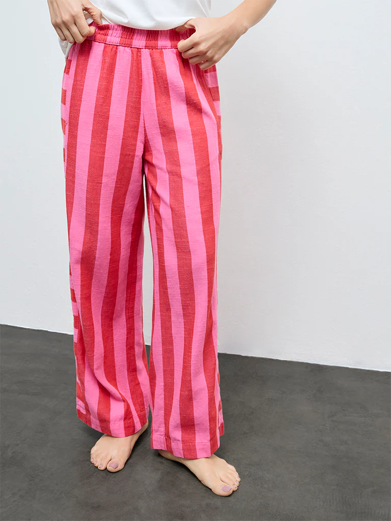 Wunderlove Pink Striped Cotton-Blend High-Rise Pants - Image 2