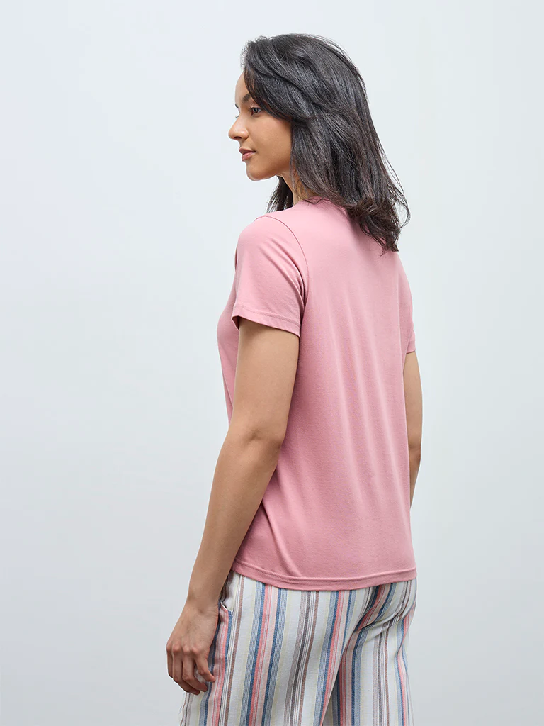 Wunderlove Pink Typographic Cotton T-Shirt - Image 4