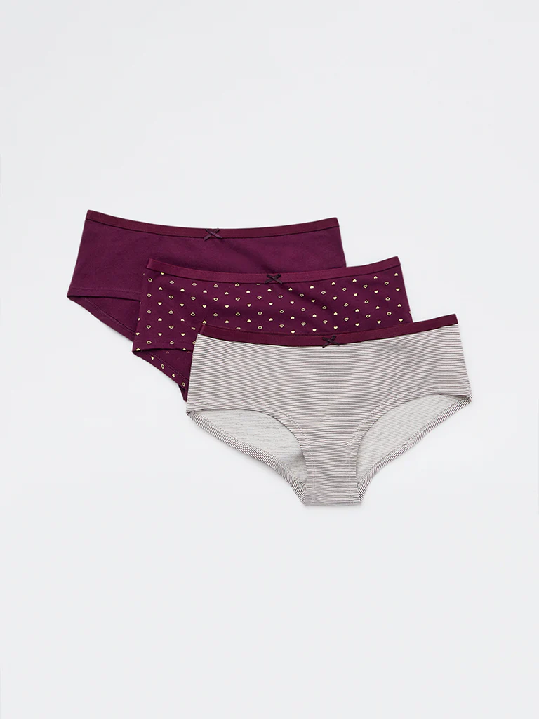 Wunderlove Plum Cotton-Blend Hi-Leg Briefs - Pack of 4 - Image 2