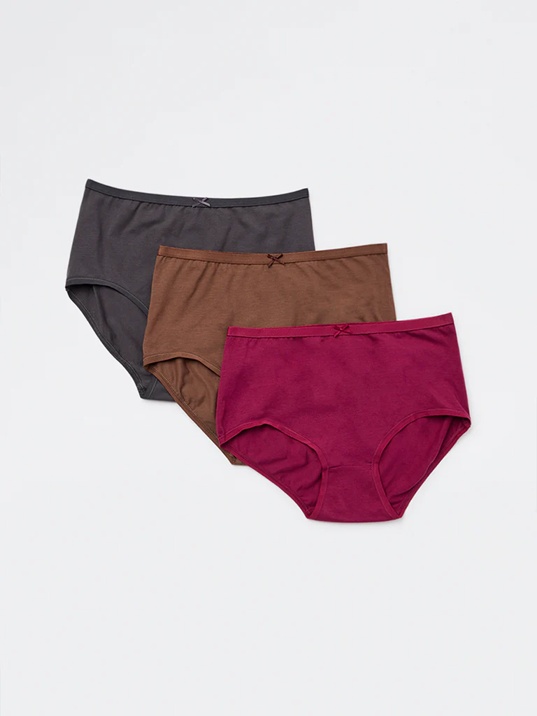 Wunderlove Plum Cotton-Blend Hi-Rise Briefs - Pack of 3 - Image 2
