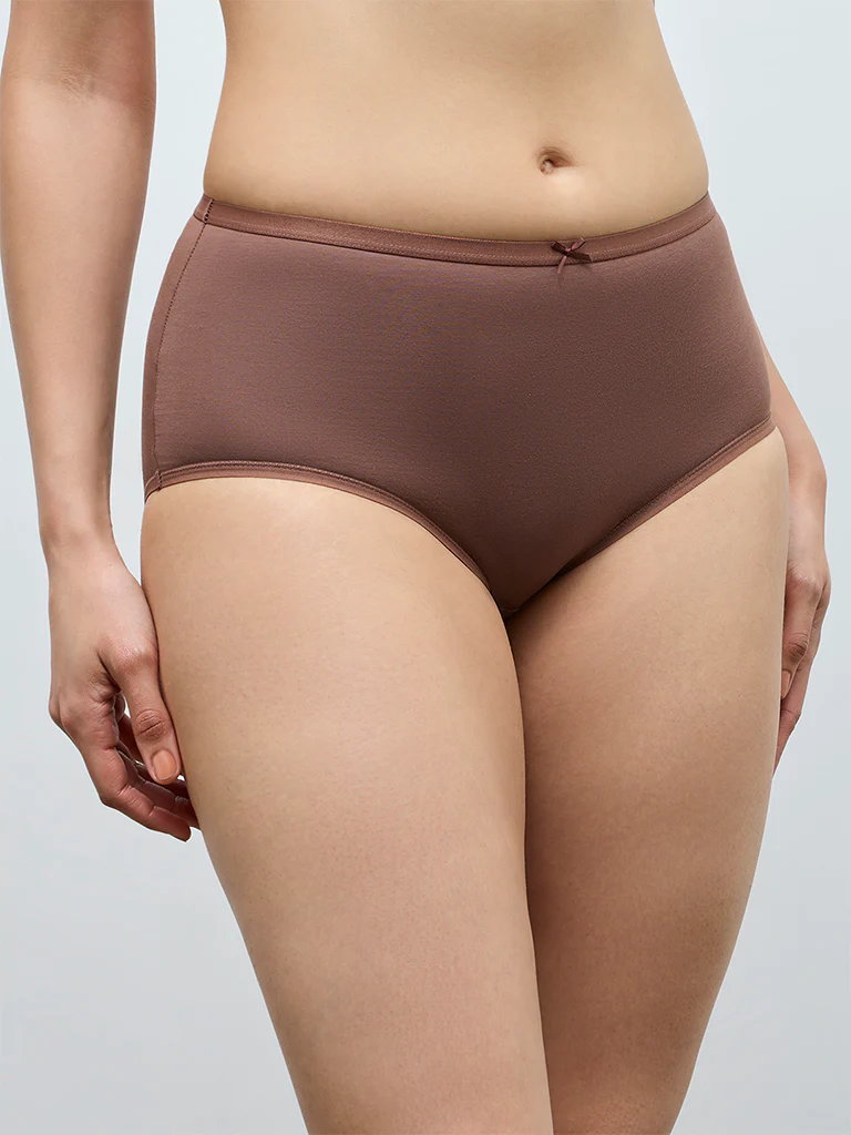 Wunderlove Plum Cotton-Blend Hi-Rise Briefs - Pack of 3 - Image 3