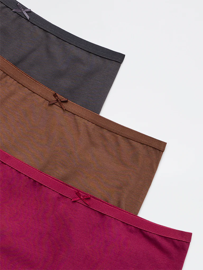 Wunderlove Plum Cotton-Blend Hi-Rise Briefs - Pack of 3 - Image 6