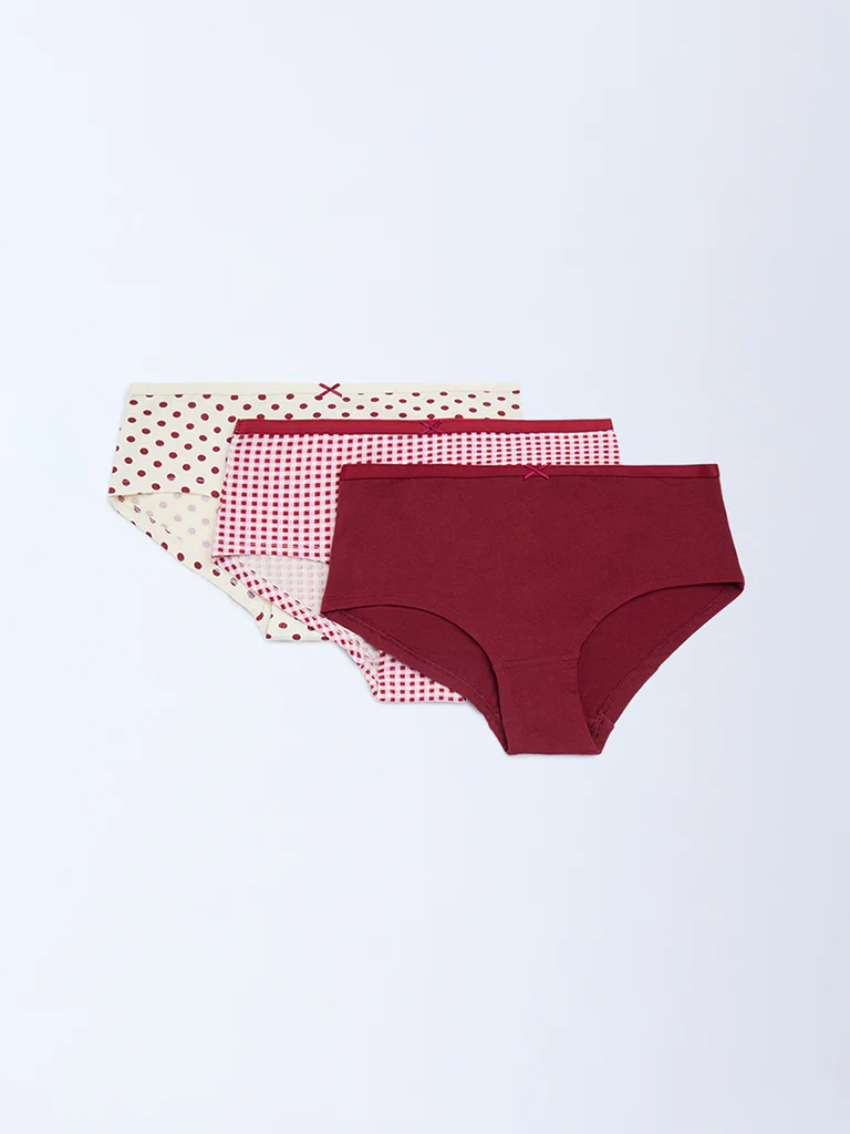 Wunderlove Plum Cotton-Blend Low-Rise Briefs - Pack of 3 - Image 2