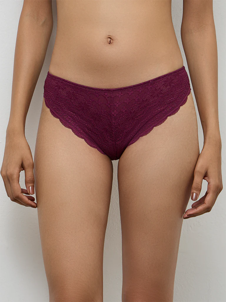 Wunderlove Plum Lace Detailed Brazilian Briefs - Image 2