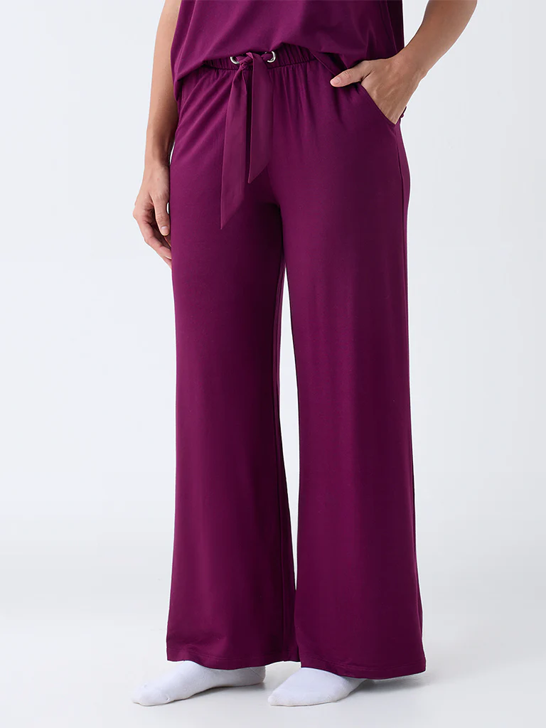 Wunderlove Plum Solid High-Rise Pants - Image 2