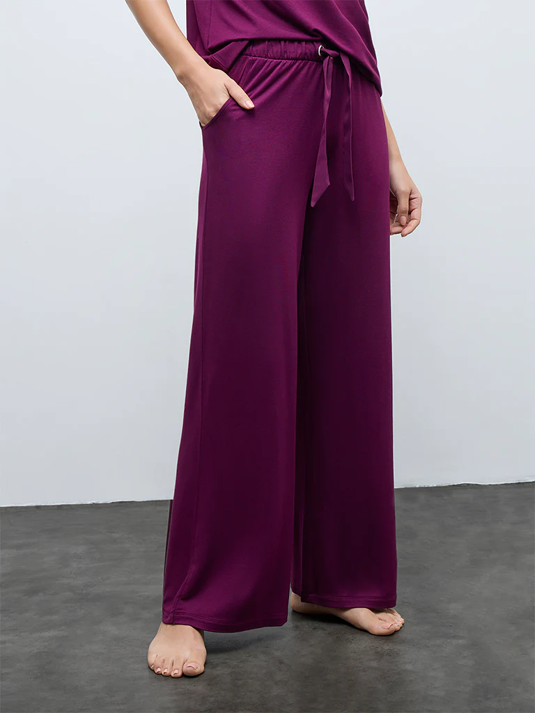 Wunderlove Plum Solid High-Rise Pants - Image 2