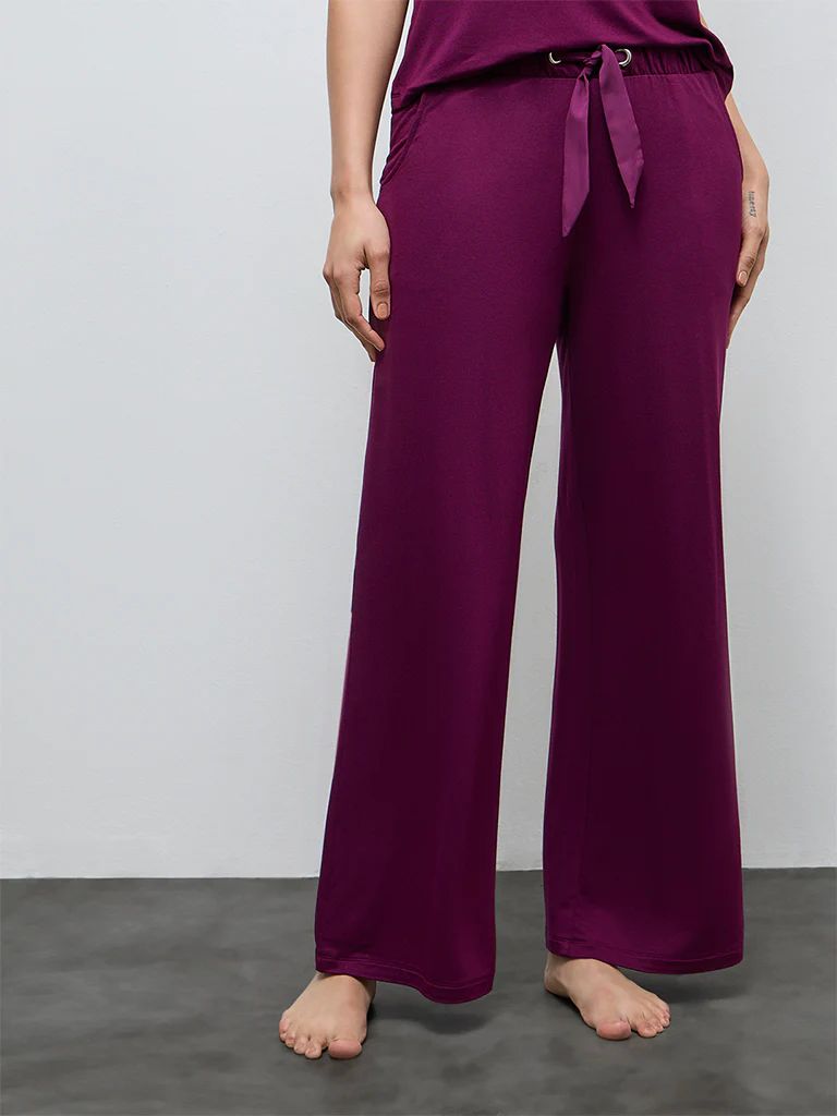 Wunderlove Plum Solid High-Rise Pants - Image 2