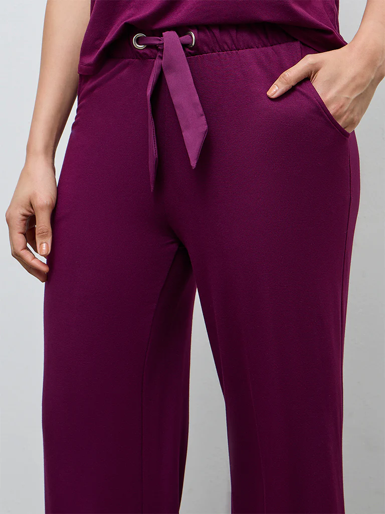 Wunderlove Plum Solid High-Rise Pants - Image 3