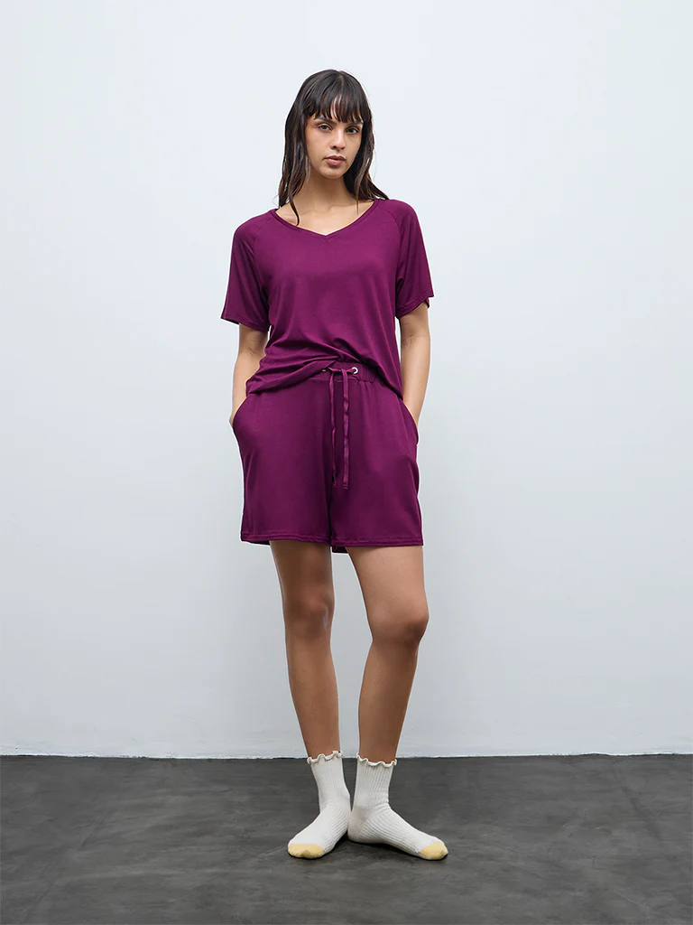 Wunderlove Plum Solid High-Rise Shorts