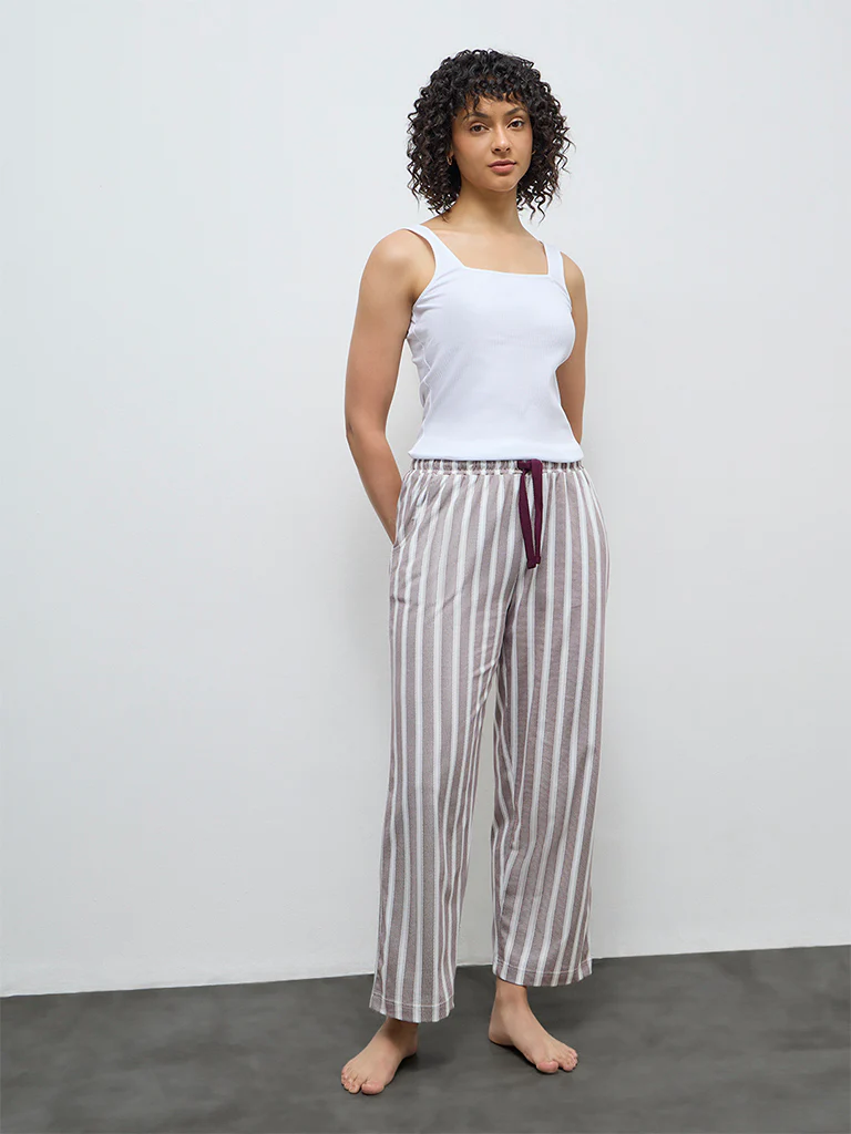 Wunderlove Plum Striped High-Rise Cotton Pyjamas