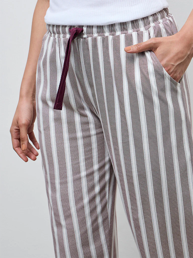 Wunderlove Plum Striped High-Rise Cotton Pyjamas - Image 3