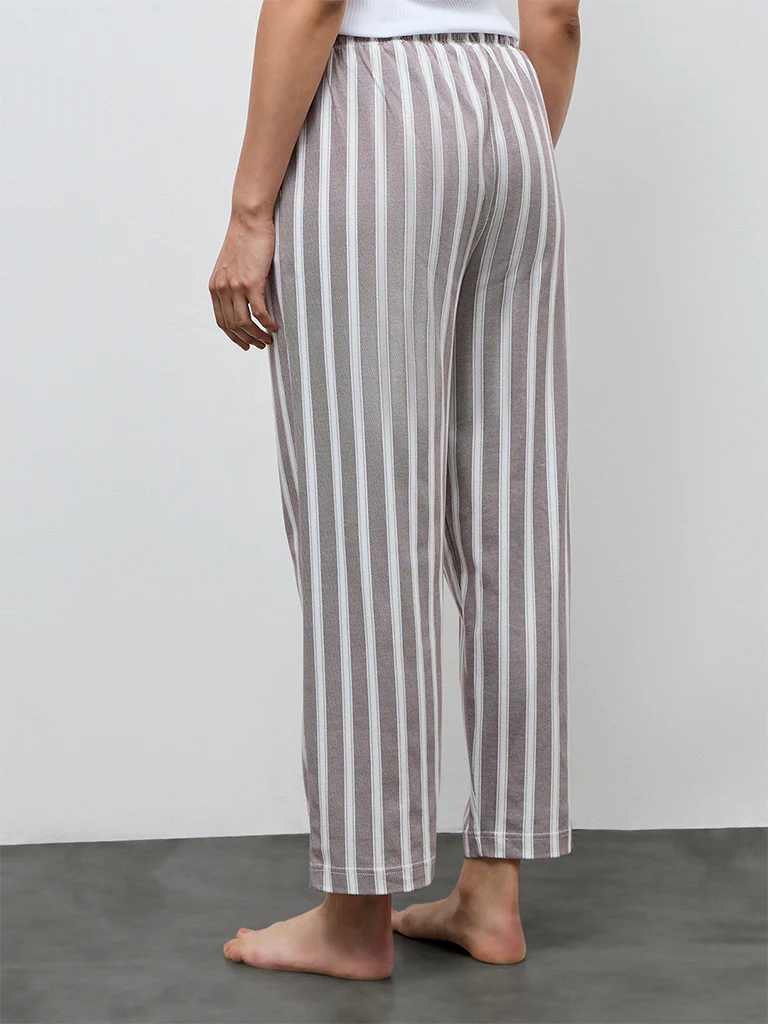 Wunderlove Plum Striped High-Rise Cotton Pyjamas - Image 4
