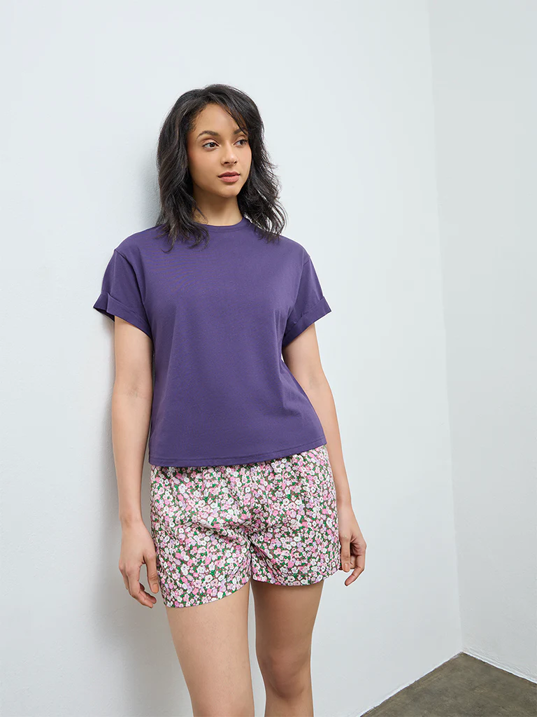 Wunderlove Purple Cotton T-Shirt