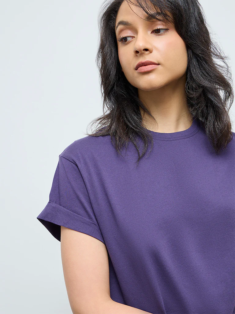 Wunderlove Purple Cotton T-Shirt - Image 3