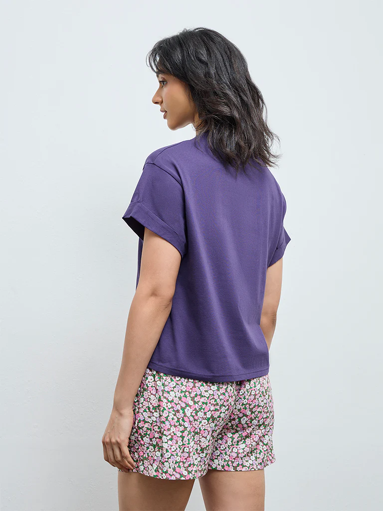 Wunderlove Purple Cotton T-Shirt - Image 4