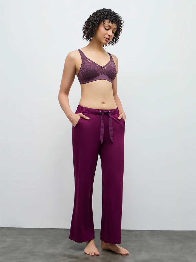 Wunderlove Purple Floral Lace Padded Bra