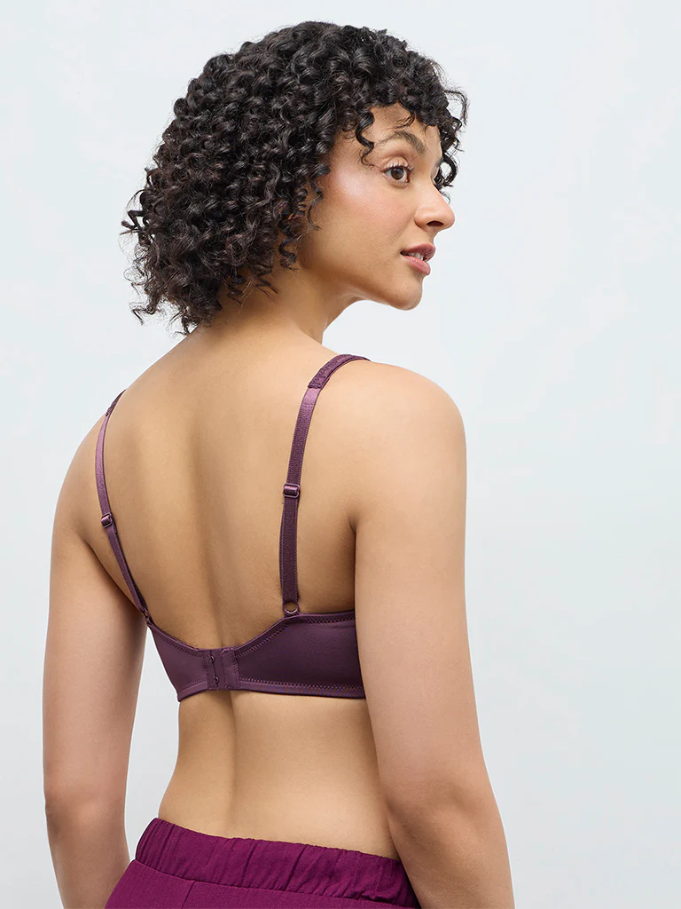 Wunderlove Purple Floral Lace Padded Bra - Image 4