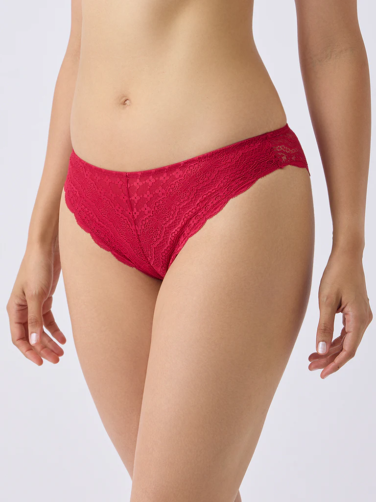 Wunderlove Red Lace-Design Brazilian Briefs - Image 2