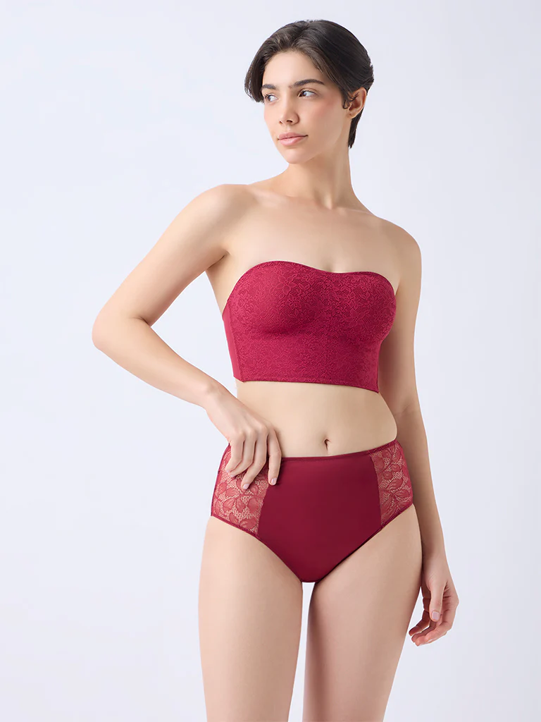 Wunderlove Red Lace Invisible Super grip Padded Bra - Image 2