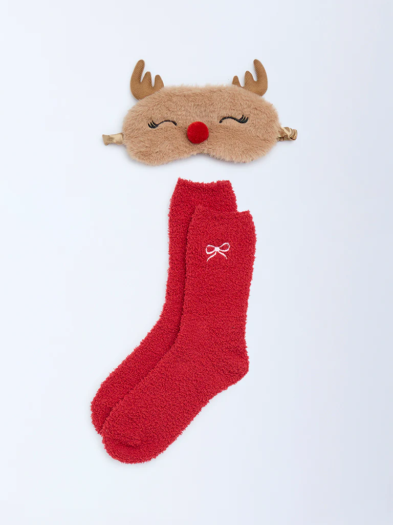 Wunderlove Red Socks and Eye Mask Set - Image 2