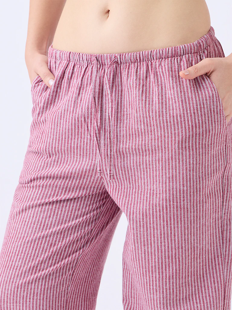 Wunderlove Red Striped High-Rise Lounge Cotton-Blend Pants - Image 3