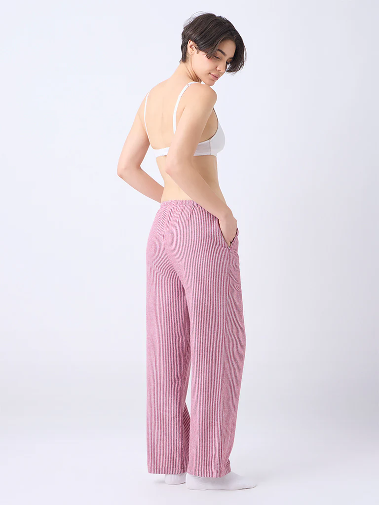 Wunderlove Red Striped High-Rise Lounge Cotton-Blend Pants - Image 4