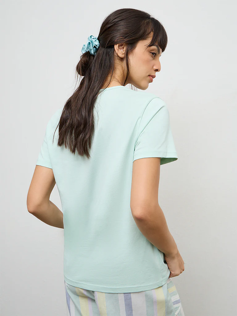 Wunderlove Sage Text Printed Cotton T-Shirt - Image 4