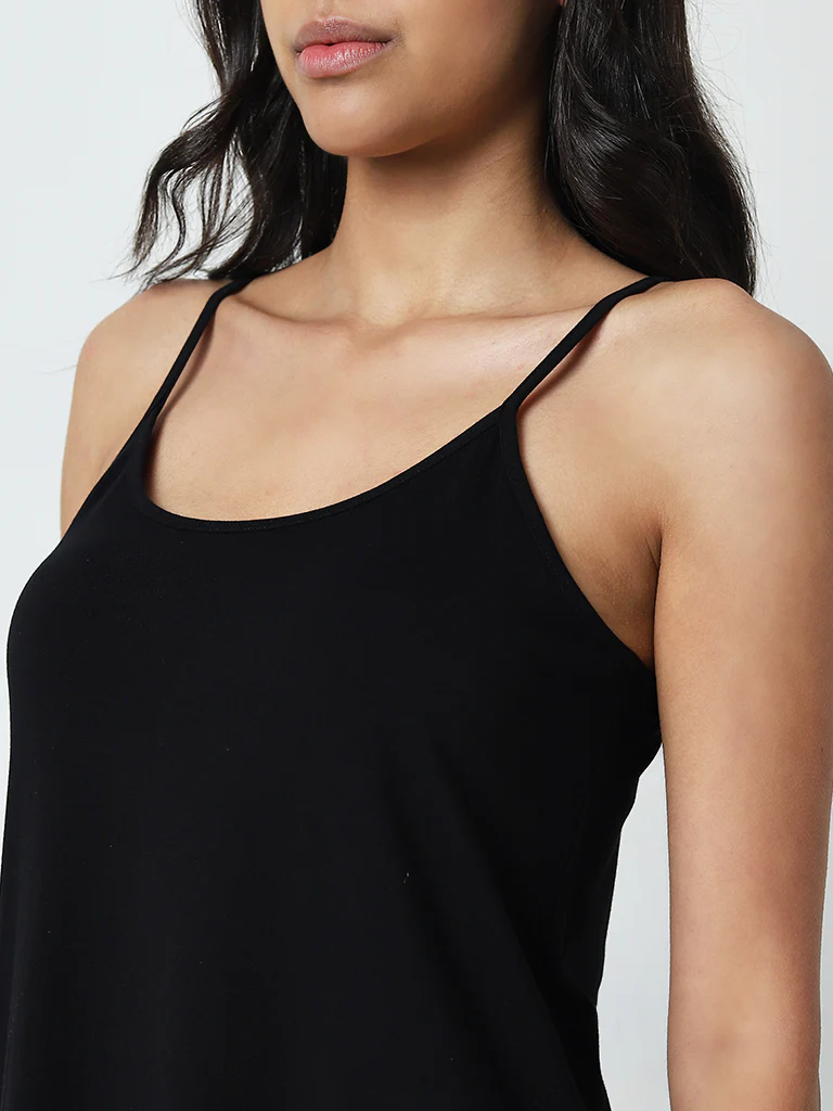 Wunderlove Solid Black Cotton-Blend Slip - Image 2