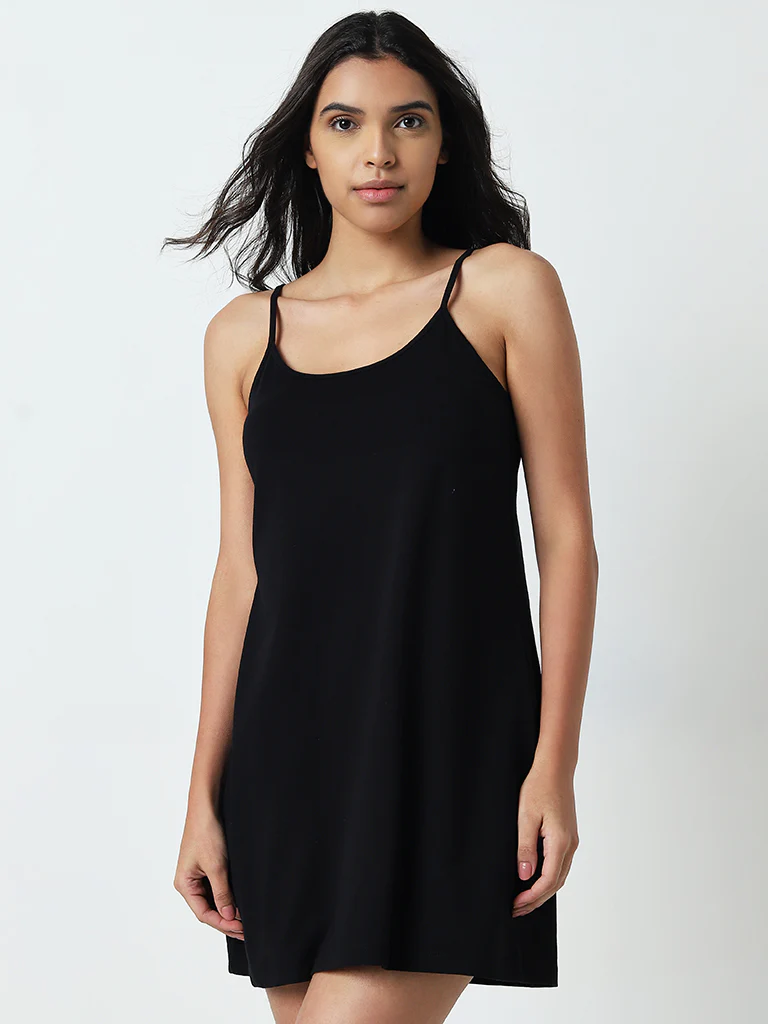 Wunderlove Solid Black Cotton-Blend Slip - Image 3