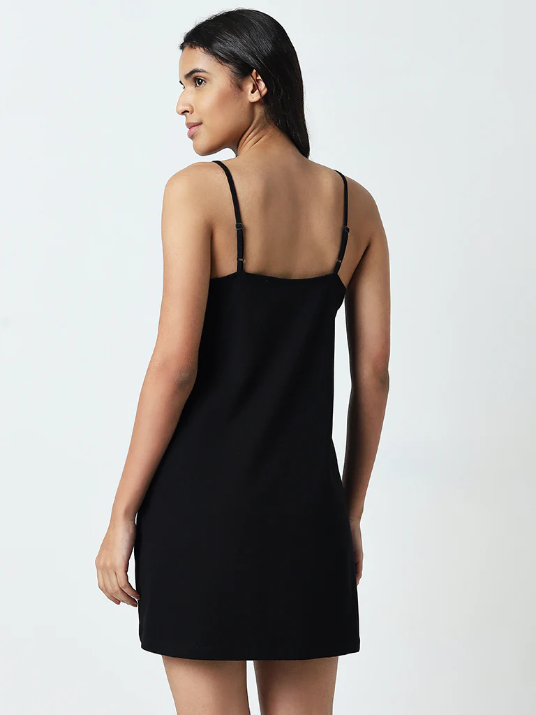 Wunderlove Solid Black Cotton-Blend Slip - Image 4
