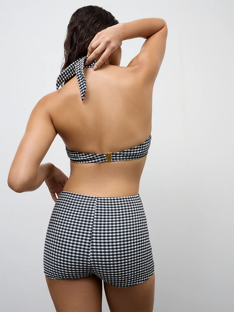 Wunderlove Swimwear Black Gingham Checkered High-Waist Briefs - Image 4