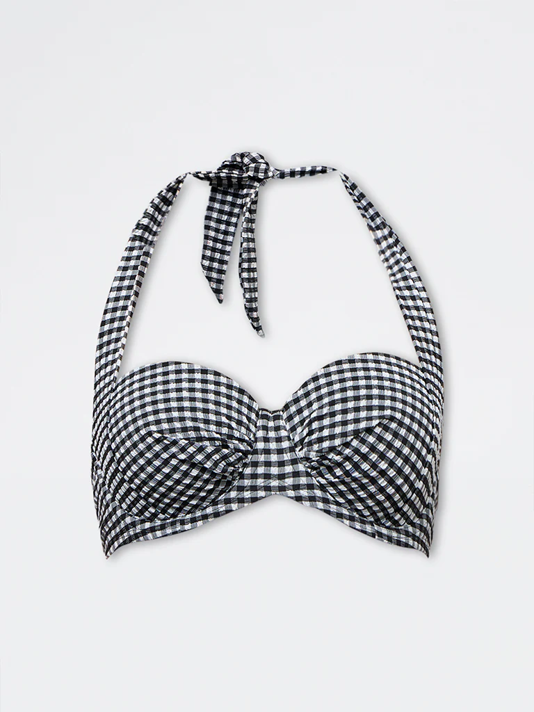 Wunderlove Swimwear Black Gingham Underwired Halter-Neck Balconette Bikini Bra - Image 5