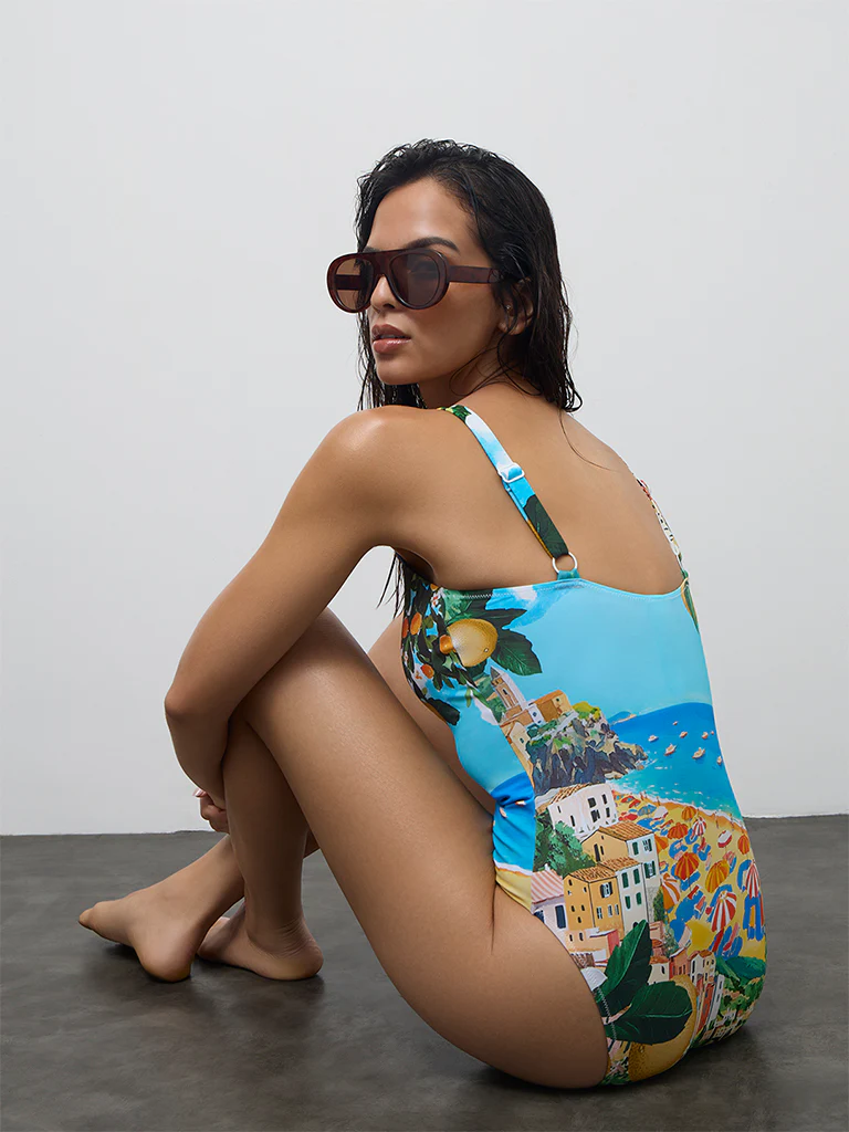 Wunderlove Swimwear Blue Landscape Printed Swimsuit - Image 4