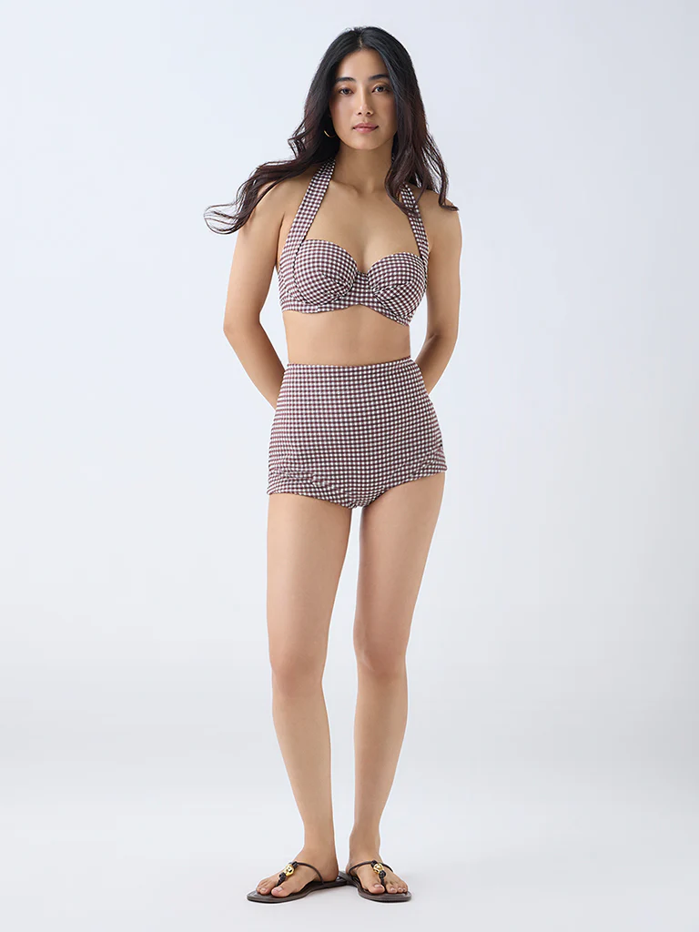 Wunderlove Swimwear Brown High-Waist Shorts Briefs