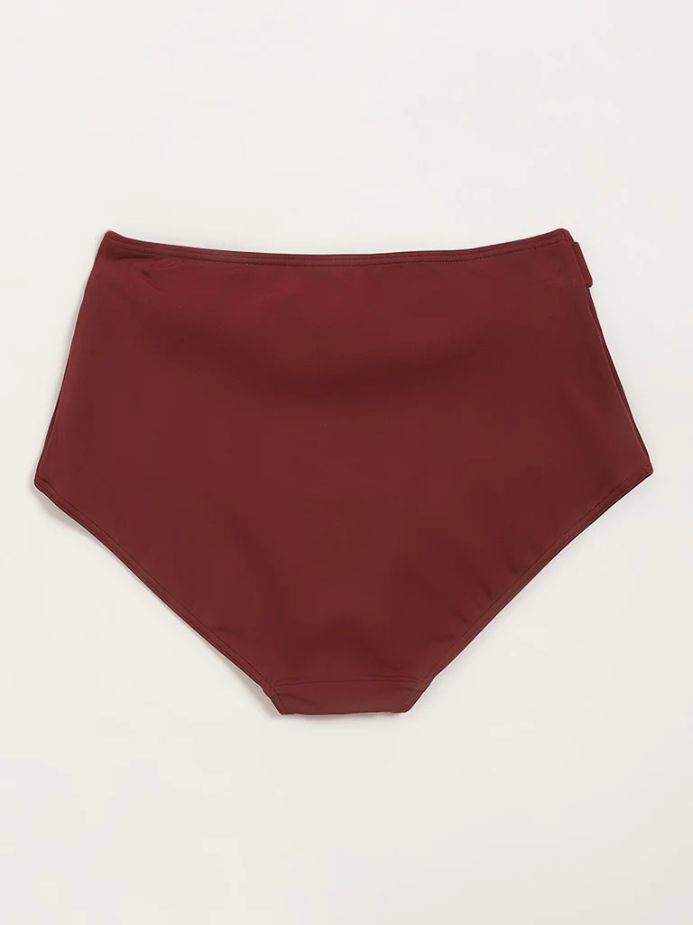 Wunderlove Swimwear Maroon High-Waist Belted Bikini Briefs - Image 7