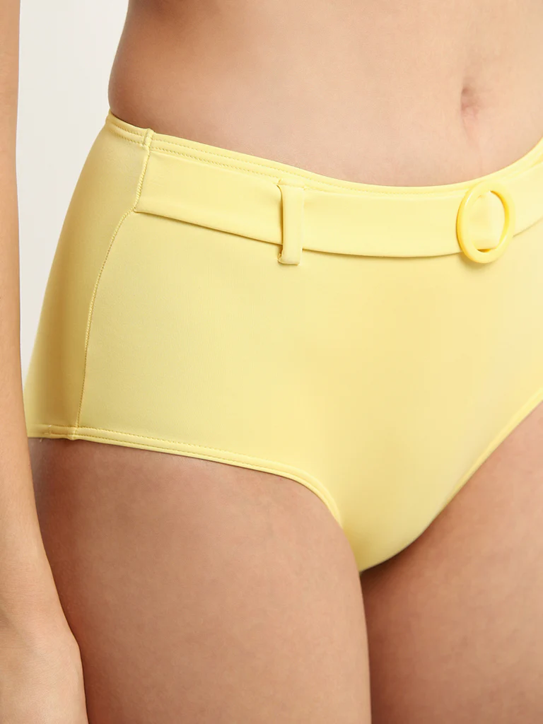 Wunderlove Swimwear Yellow High-Waist Belted Briefs - Image 2