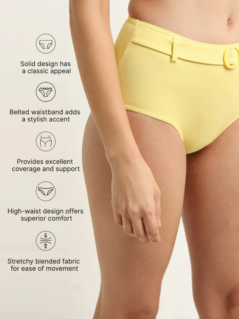 Wunderlove Swimwear Yellow High-Waist Belted Briefs - Image 3