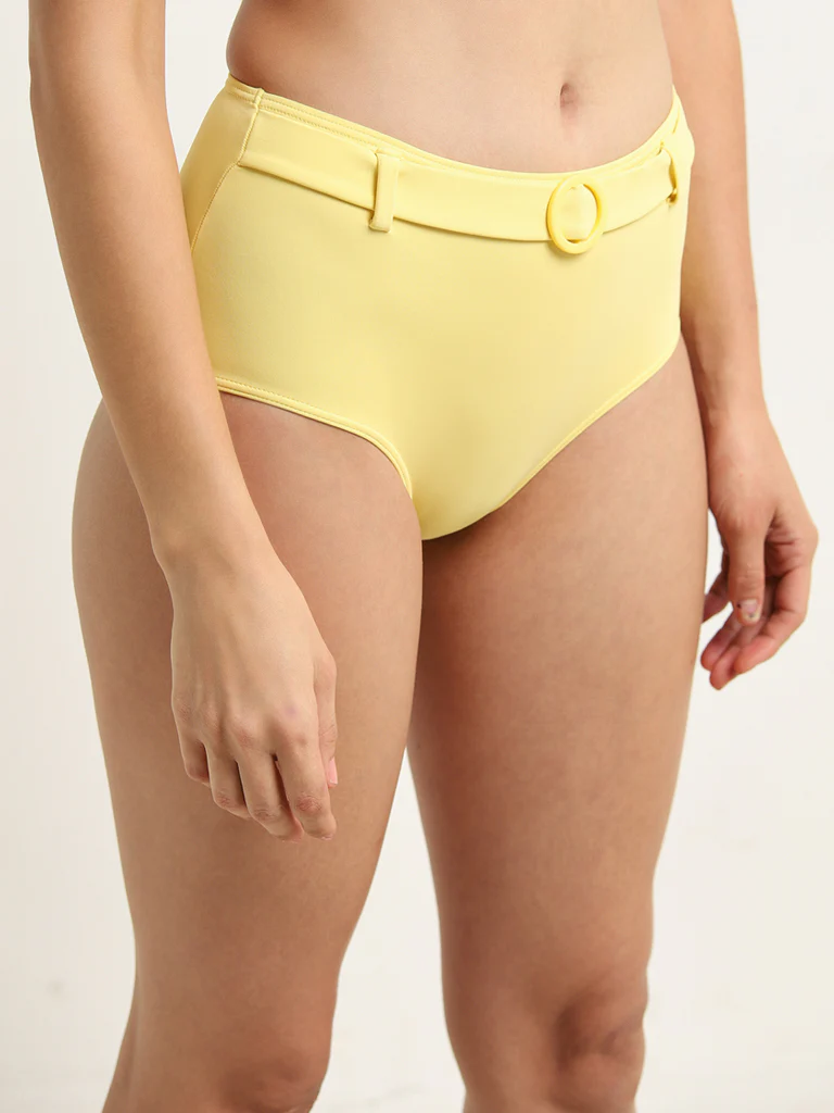 Wunderlove Swimwear Yellow High-Waist Belted Briefs - Image 4