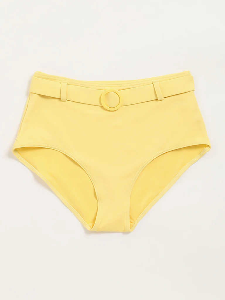 Wunderlove Swimwear Yellow High-Waist Belted Briefs - Image 6