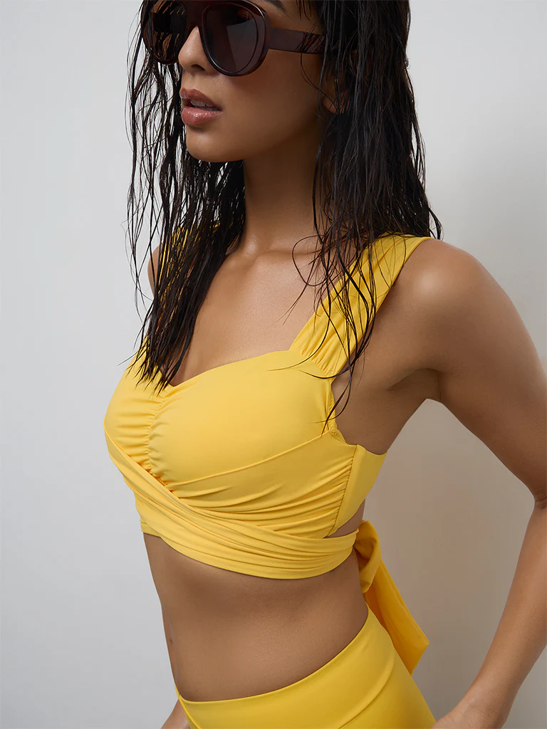 Wunderlove Swimwear Yellow Tie-Up Detail Bikini Bra - Image 3