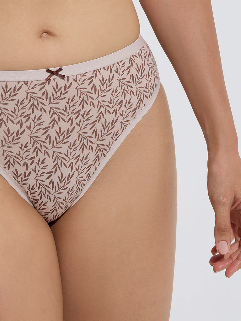 Wunderlove Taupe Printed Cotton-Blend Briefs - Pack of 3 - Image 3