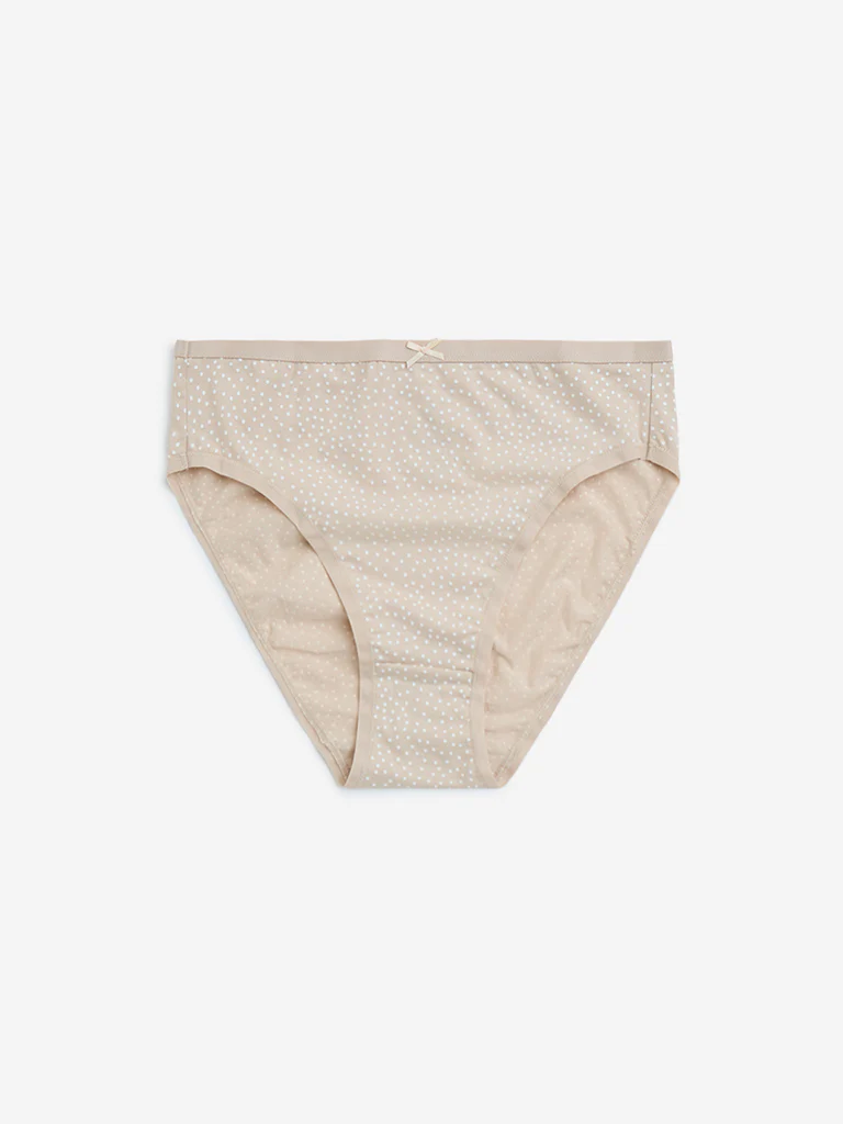 Wunderlove Taupe Printed Cotton-Blend Briefs - Pack of 3 - Image 5