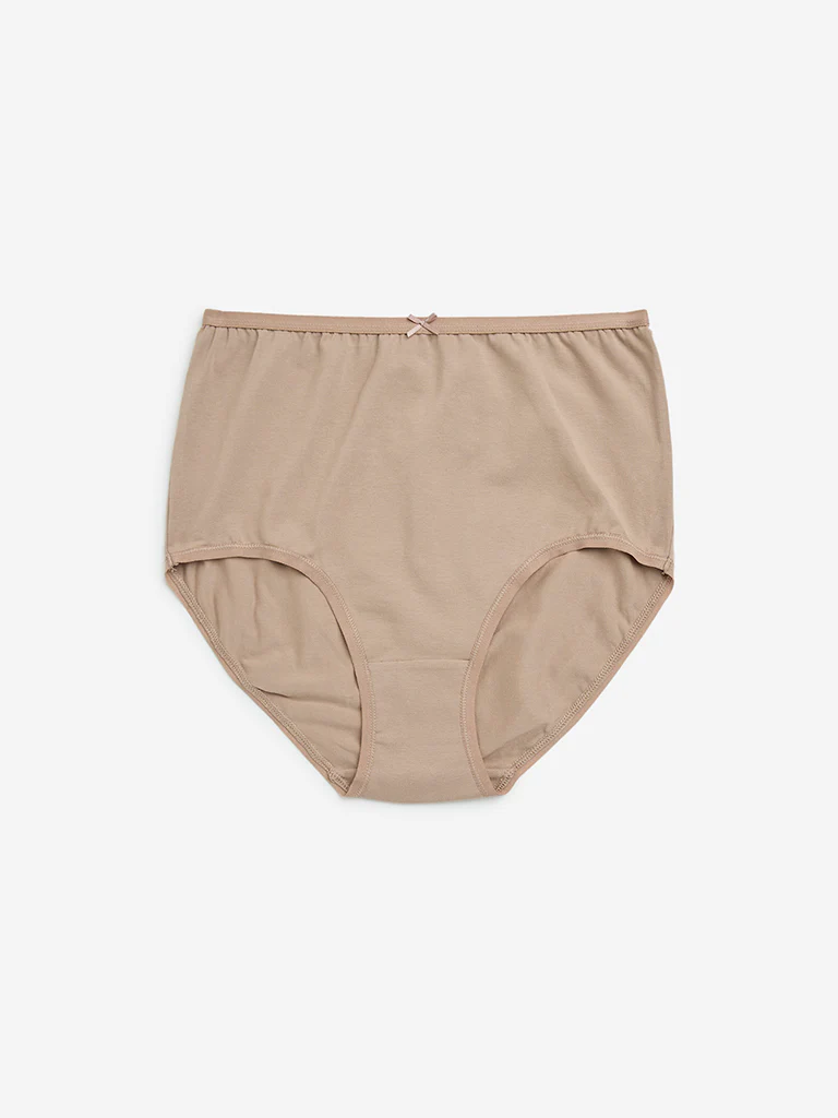 Wunderlove Taupe Printed Cotton-Blend Briefs - Pack of 3 - Image 3