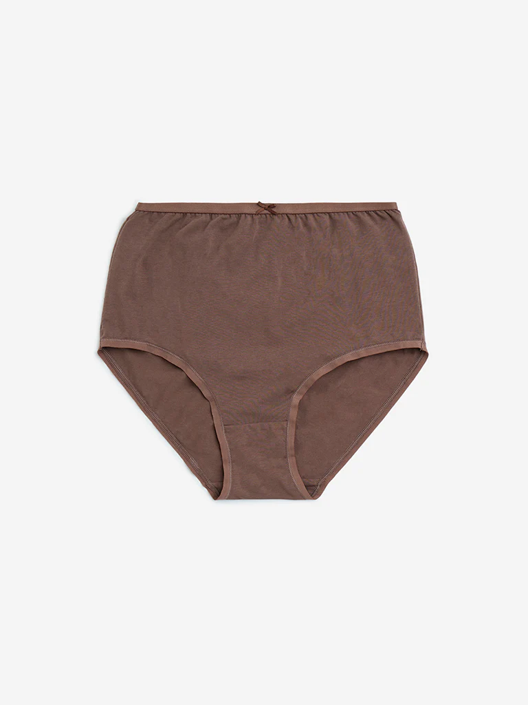 Wunderlove Taupe Printed Cotton-Blend Full Briefs - Pack of 3 - Image 5