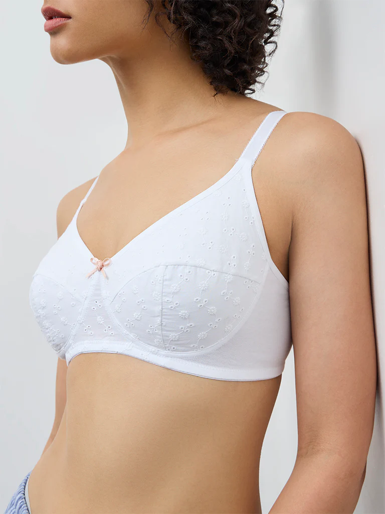 Wunderlove White Broderie Anglaise Cotton-Blend Bra - Image 3