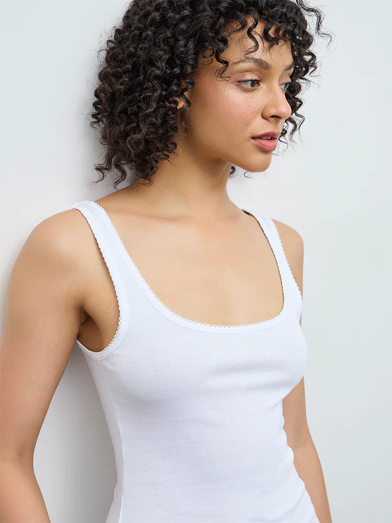 Wunderlove White Cotton Tank Top - Image 3