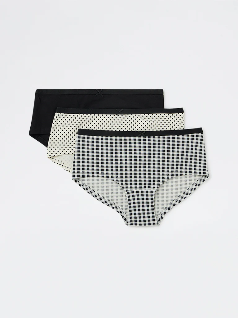 Wunderlove White Polka Dot Cotton-Blend Low-Rise Briefs - Pack of 3 - Image 2