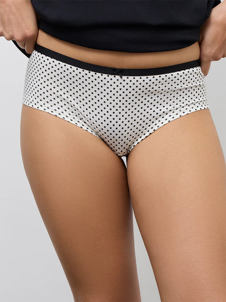 Wunderlove White Polka Dot Cotton-Blend Low-Rise Briefs - Pack of 3 - Image 3