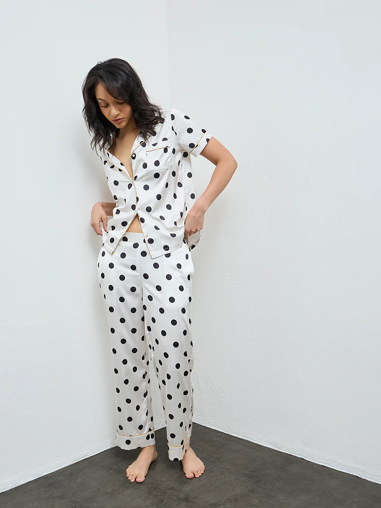 Wunderlove White Polka-Dots Shirt and Pyjamas Set - Image 2